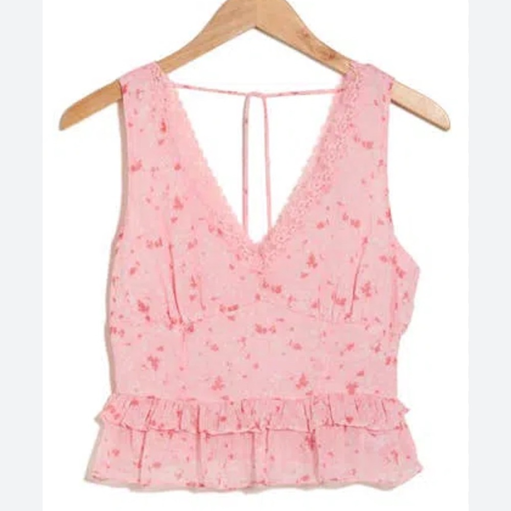 Lush Pink Floral Lace Inset Top